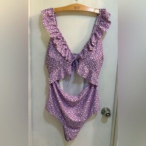 Purple Polka Dot Ruffle Swimsuit